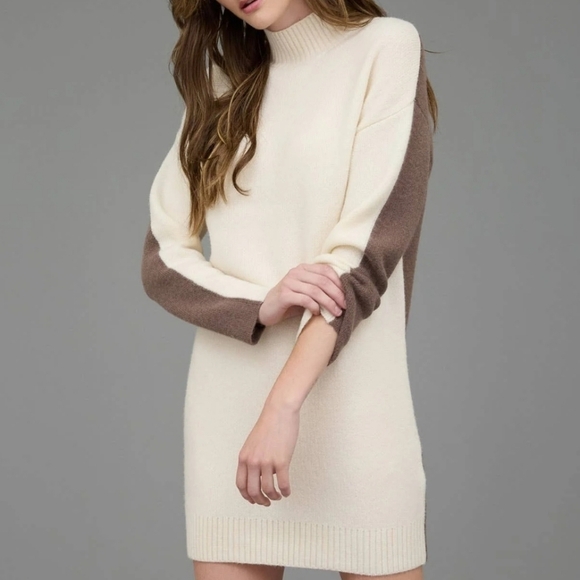 NWT Blu Pepper Edana Brown & Cream Color Block Dress Size S - Picture 2 of 6